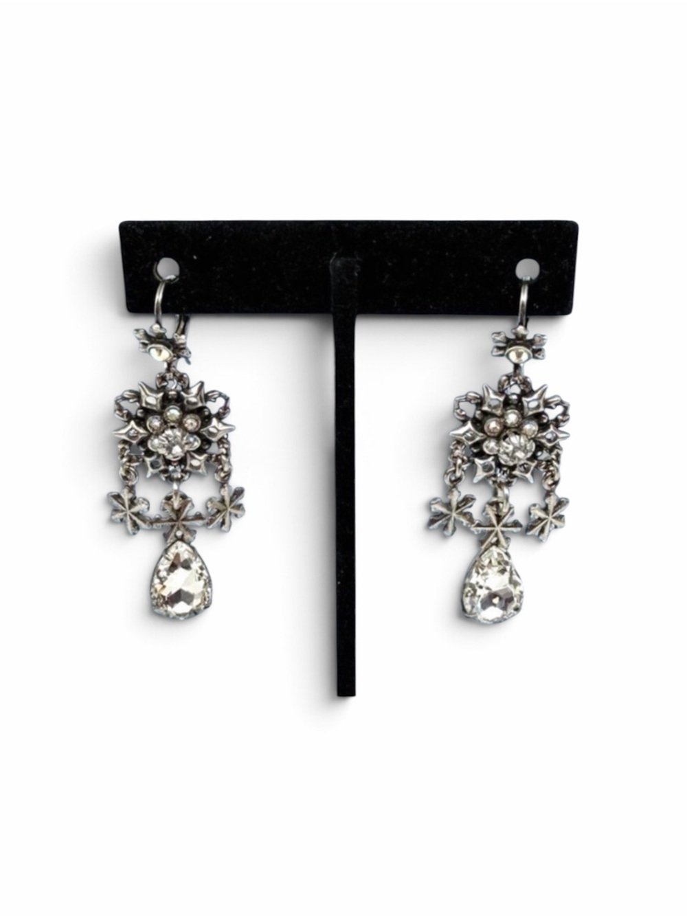 Kirk’s Folly Snowflake Dangle Earrings – Crystal Drop, Silver Tone, 2” | Signed